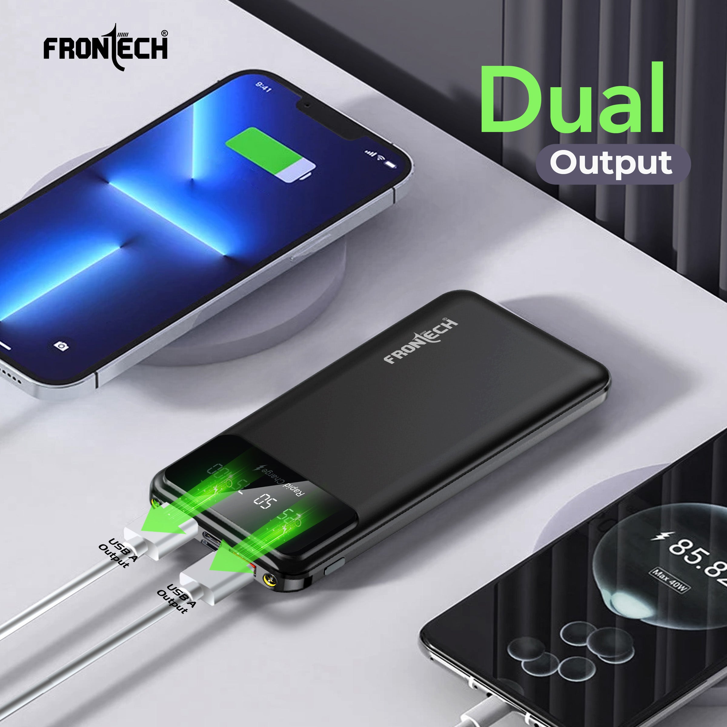 Frontech 10000mAh Power Bank | 22.5W Rapid Charging | Dual USB Output & Type-C Input | LED Torch Light & Battery Indicator | Li-Polymer Battery (PB-0006) Frontech 10000mAh Power Bank | 22.5W Rapid Charging | Dual USB Output & Type-C Input | LED Torch Light & Battery Indicator | Li-Polymer Battery (PB-0006)